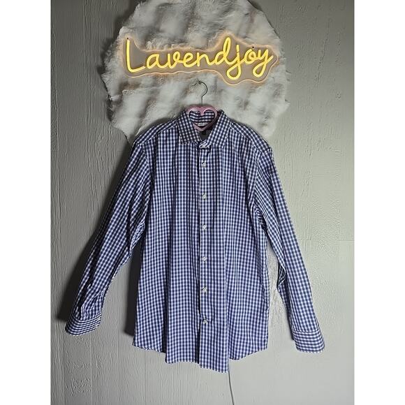 Banana Republic Mens Non-Iron Blue Gingham Plaid Slim Fit Button Down Size L - Picture 1 of 8